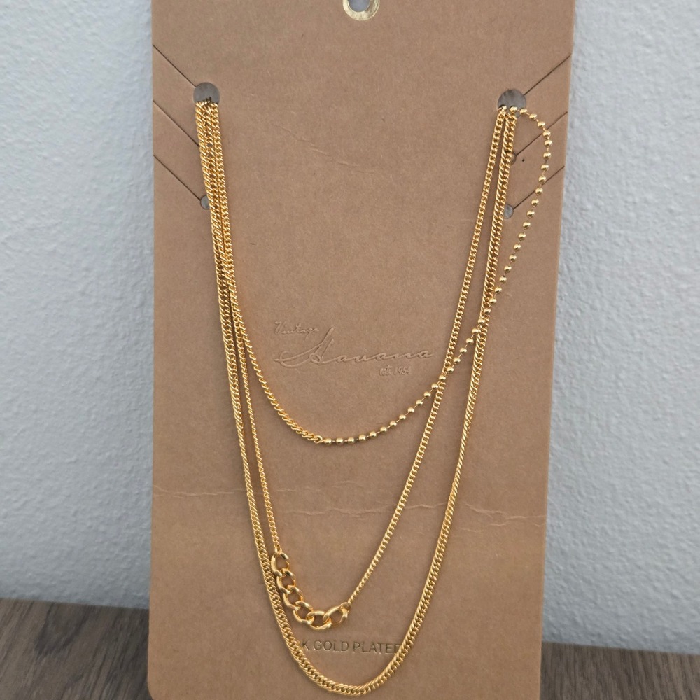 Vintage Havana Ophelia 18K Gold Plated Triple Layered Chain Necklace NWT